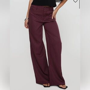 Princess Polly Striped Burgundy Wide-Leg Pants